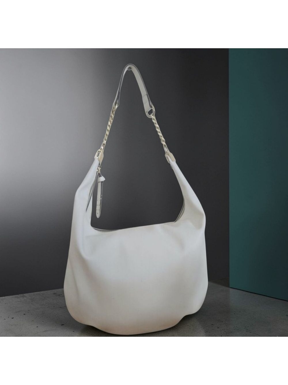 INC International Concepts "Patti" White Faux Leather Hobo Shoulder Bag